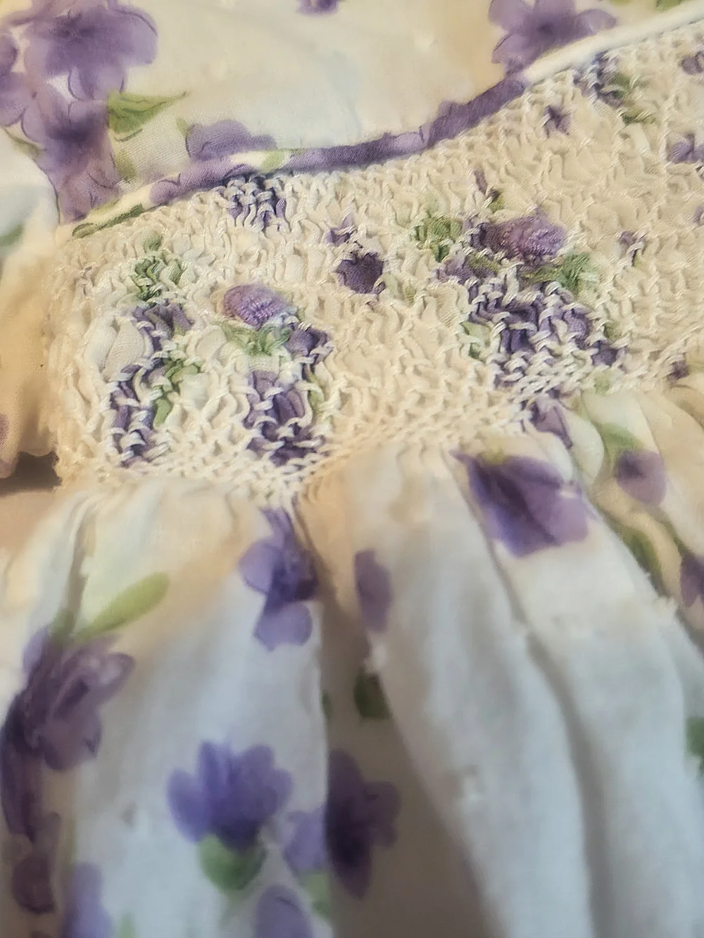 Vintage Rare Editions Toddler Girl 3T Smocked Dress Purple Flowers Lace Trim 03'